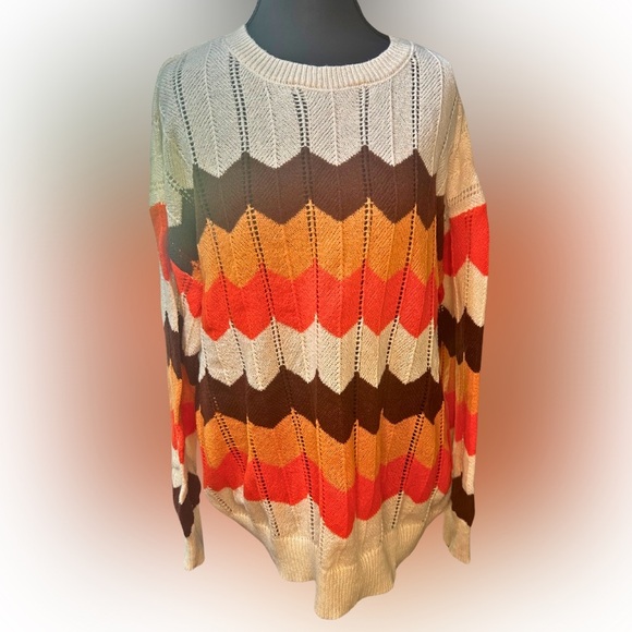 SHEIN Lune Crochet Chevron Patterned Sweater - Multicolor New Size Large - Picture 1 of 4